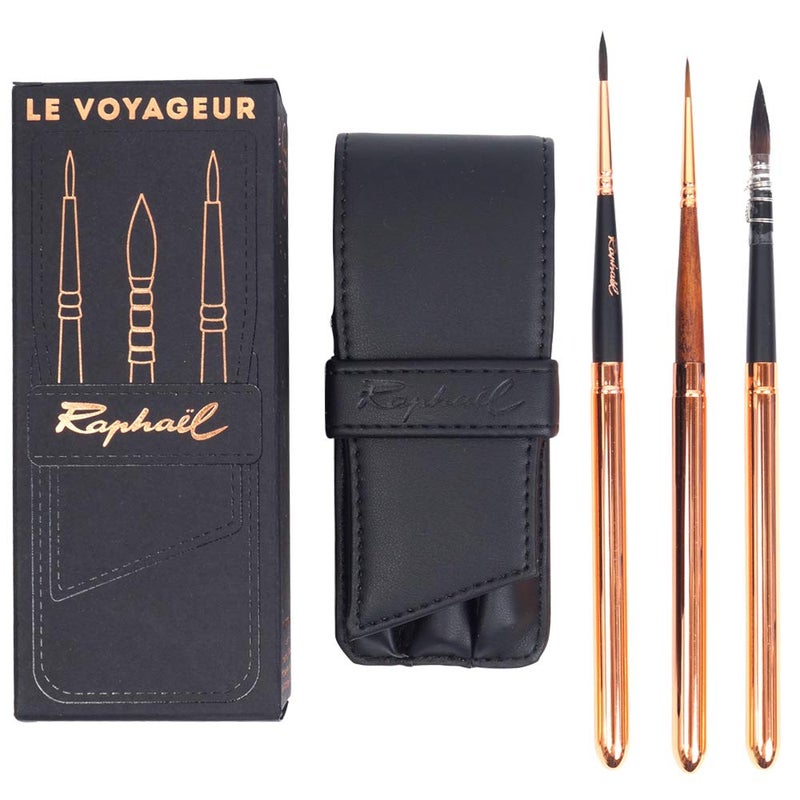 Raphael Le Voyageur 3-Brush Travel Set, Black Wallet - Image 3